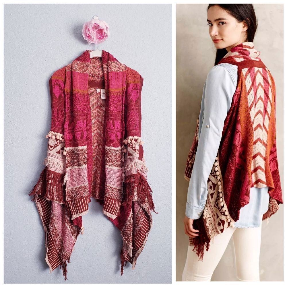 Anthropologie Moth Durango Bohemian Western Fringe Sweater Vest